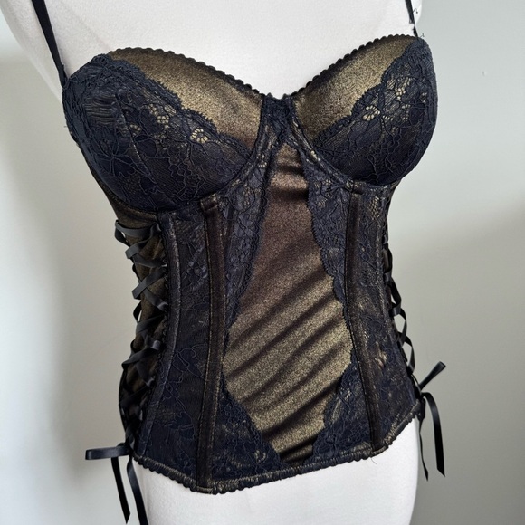🖤 Gothic Lace Corset Top – Steampunk Whimsigoth Romance y2k gold S - Picture 4 of 7